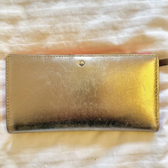 Kate Spade Slim Gold Bifold Wallet Snap Closure - Picture 1 of 3